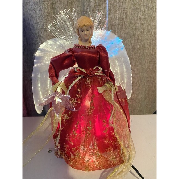 Yuletide Traditions Red Fiber Optic Angel Christmas Tree Topper LED Light-Up - Picture 8 of 8